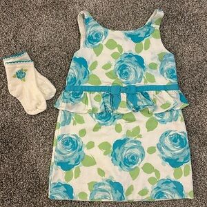 Janie and Jack girls Lilly Pulitzer inspired dress and socks  12 18 months EEUC